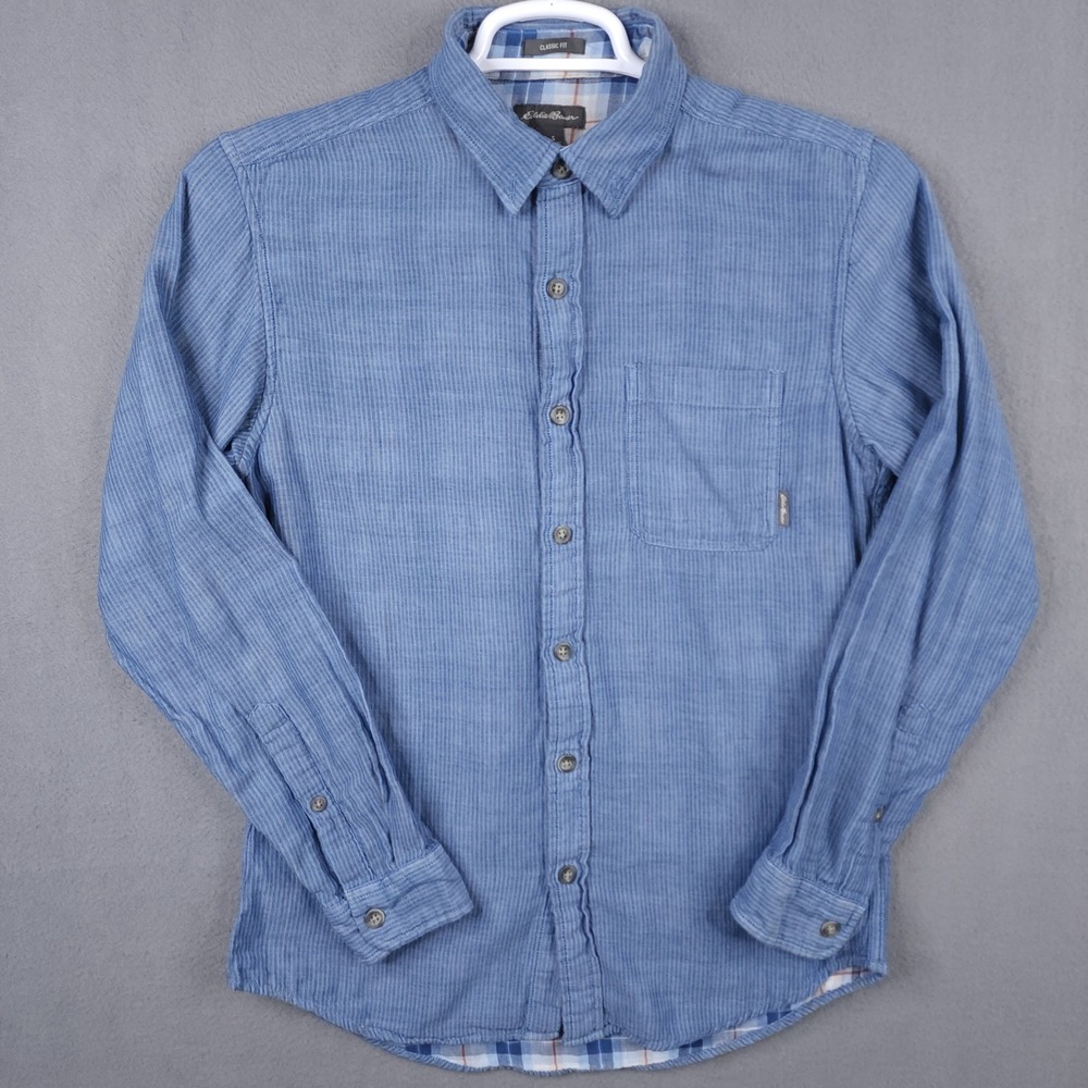 Eddie Bauer Mens Small Classic Fit Blue Striped Long Sleeve Cotton‎ Button Shirt